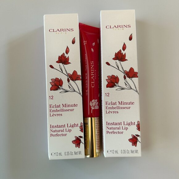 NWIB Clarins Instant Light Natural Lip Perfector/Lot 2/Red Shimmer 12 - Picture 1 of 3